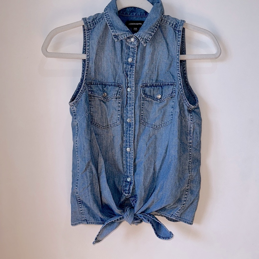 J. Crew self tie denim button up sleeveless top